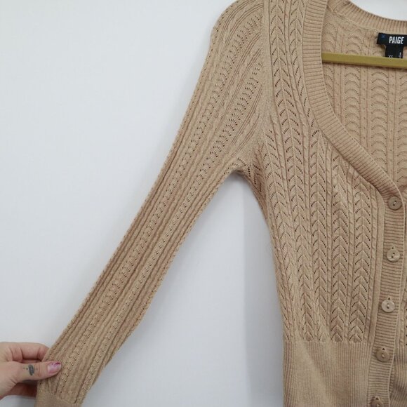 Paige Alvida Silk Cardigan Womens XS Beige Classic Dainty Boho Preppy Academia - Picture 9 of 16